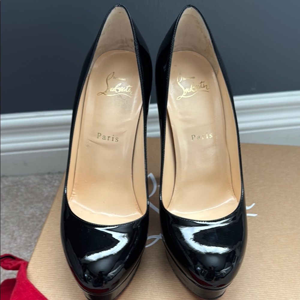 Christian Louboutin Bianca 140 Black Patent Leather Heels